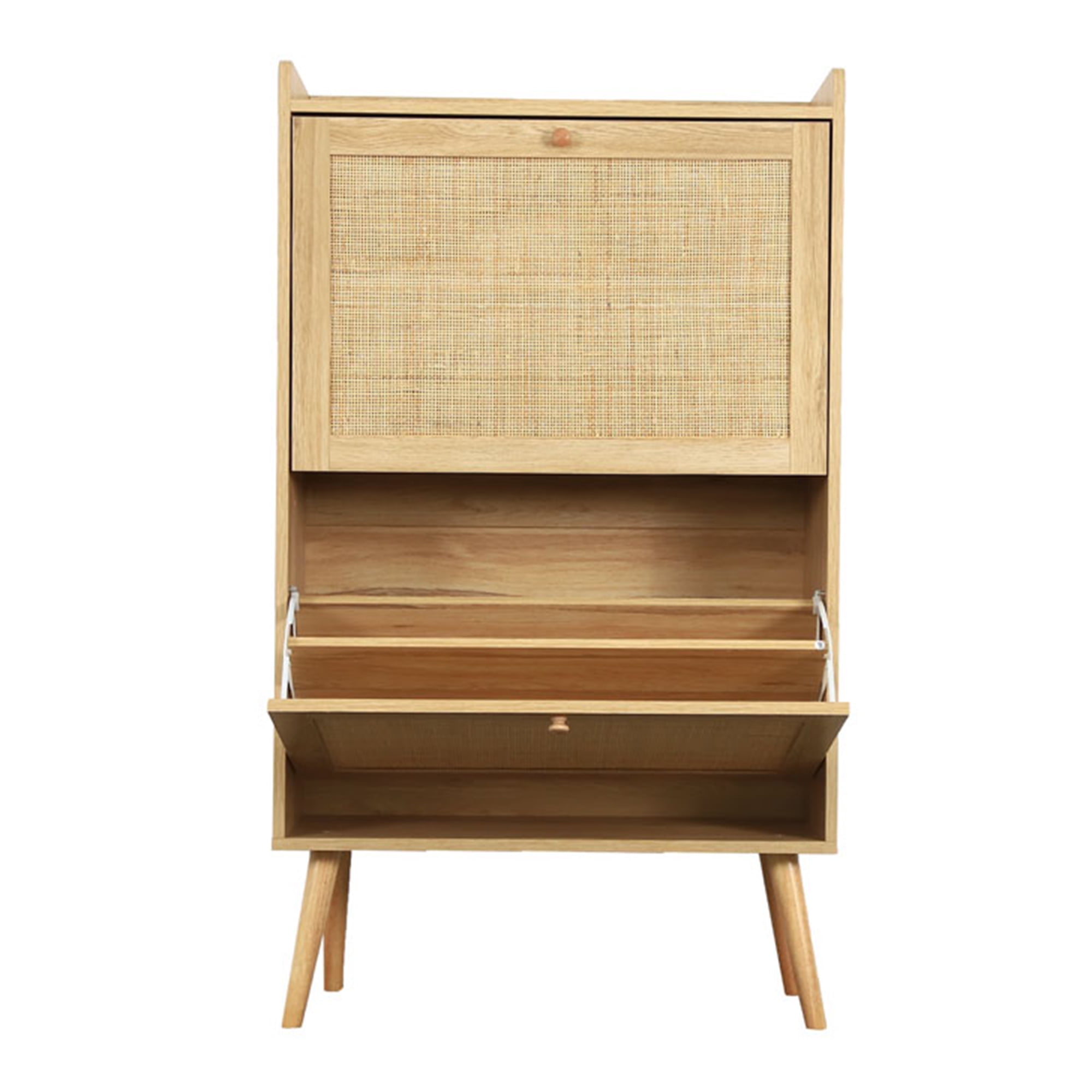 Kadyn Wood Rattan Shoe Storage Cabinet, Slim Entryway Freestanding Shoe Rack Storage Organizer with Cubic Space & 2 Flip Drawers, Natural Kadyn Wood Rattan Shoe Storage Cabinet, Slim Entryway Freestanding Shoe Rack Storage Organizer with Cubic Space & 2 Flip Drawers, Natural