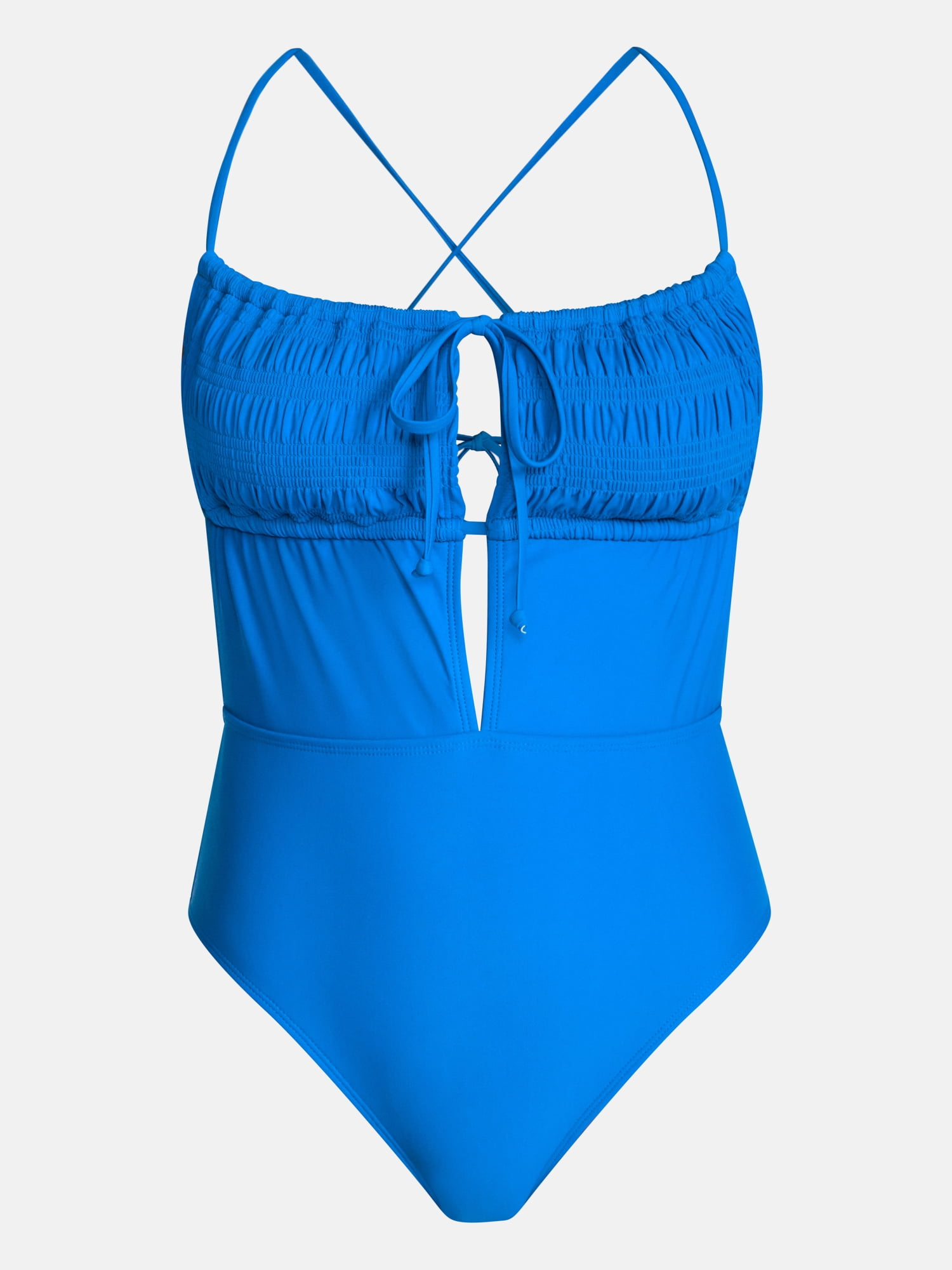 No Boundaries Smocked Tie Front One Piece Swimsuit, Women's XXS-XXL