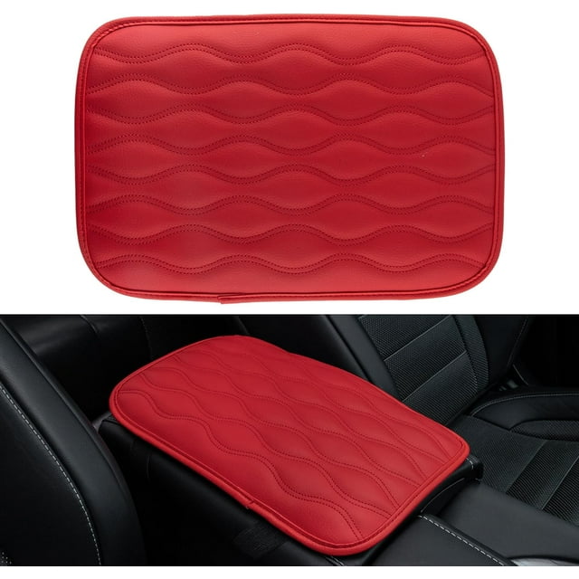 GHSDFBB Auto Center Console Pad, Universal Waterproof Car Armrest Seat Box Cover, Car Interior Accessories, Leather Auto Armrest Cover Protector for Most Vehicle, SUV, Truck, Car (Red)