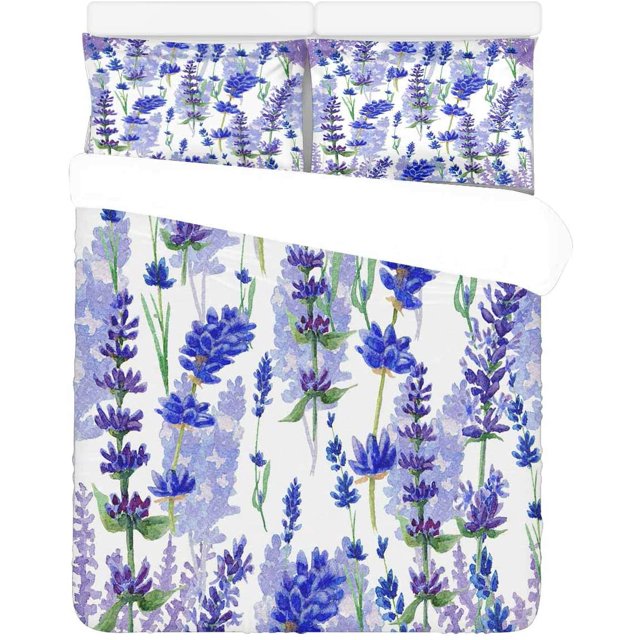 ABPHQTO Juego de ropa de cama de 3 piezas Funda de edredón de lavanda púrpura con 2 fundas de almohada para la decoración de la habitación del hogar
