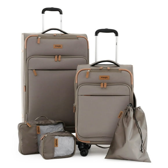 Wrangler 5 pc Softside Spinner Travel Luggage Set, Khaki