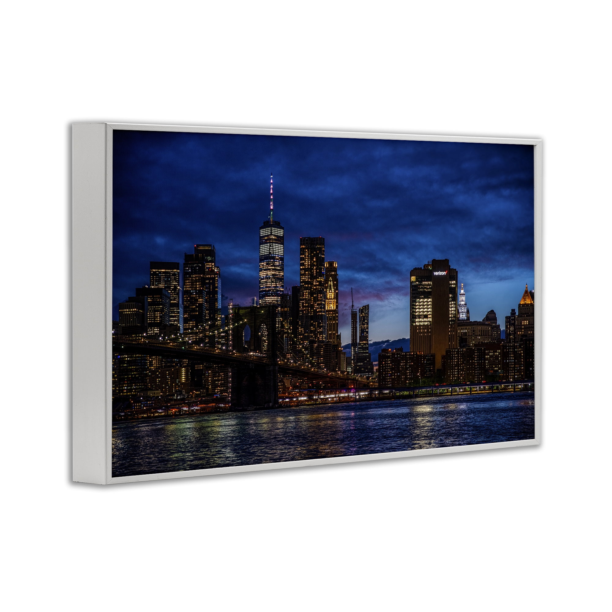 Stupell Industries Brooklyn Bridge at Night White Framed Giclee Art, design by Tim West