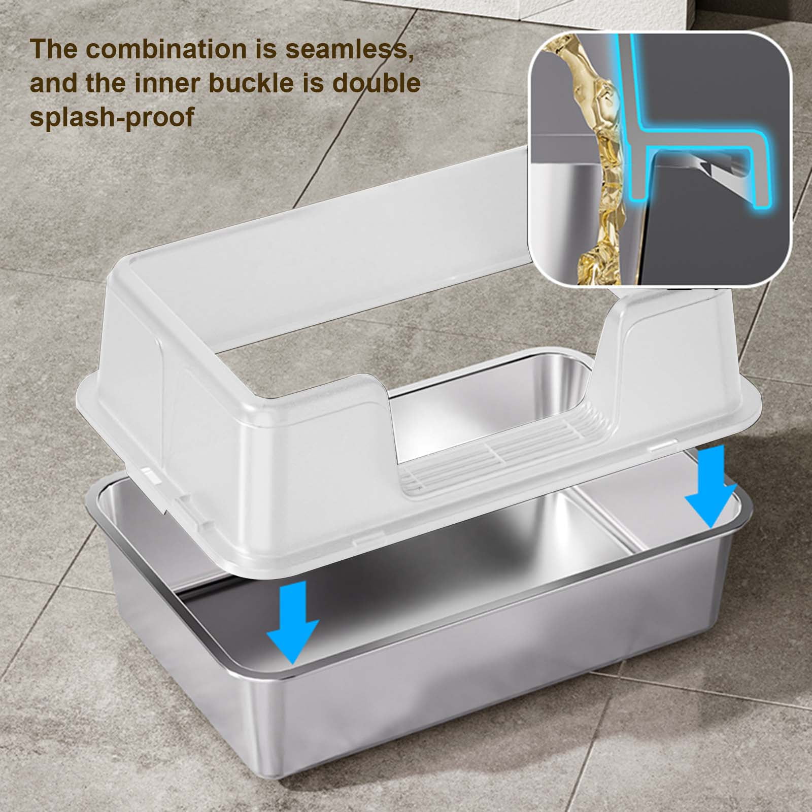 Stainless Steel Cat Litter Box with Lid – Leak-Proof & Scratch-Resistant Litter Box for Large Cats, Includes Anti-Slip Mat & Scoop, Easy to Clean