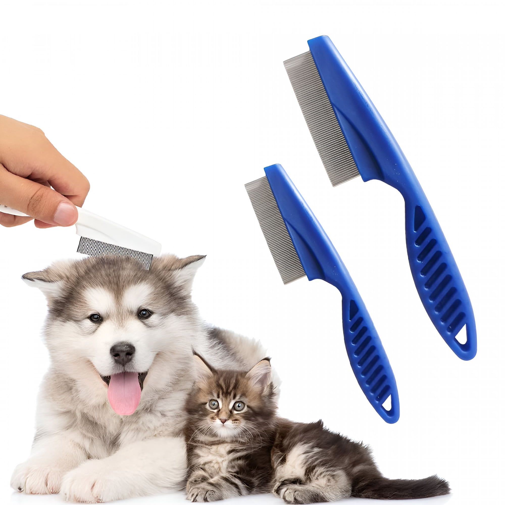 CURYMAY Pet Hair Comb, Multifunctional Pet Grooming Brush, Tear Stain Removal, Fine-Tooth Stainless Grooming Massage Comb for Small Dogs Puppies (Blue)