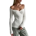 thumbnail image 2 of TRKIYQC Mujeres Otoño Prendas De Punto Delgadas, Color Sólido Acanalado Fuera Del Hombro Manga Larga Cuello Cuadrado Moda Tops Suéter TRKIYQC  moda, 2 of 9