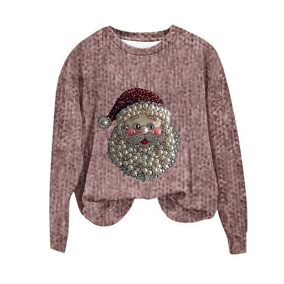 Lorytime Sweatshirts for Women Fall Christmas Santa Claus Shirt Crew Neck Long Sleeve Pullover Drop Shoulder Loose Tops