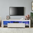 thumbnail image 3 of White TV Stand with 16 Colors LED Lights, SYNGAR TV Cabinet Console Table for TVs up to 70 inch, Modern High Gloss Media Console Center for Living Room with 2 Storage Drawers and Open Shelves, D3600, 3 of 10