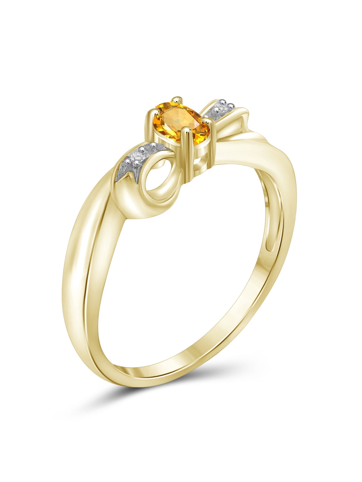 JewelersClub Citrine Ring Birthstone Jewelry – 0.20 Carat Citrine 14K Gold Plated Silver Ring Jewelry with White Diamond Accent – Gemstone Rings with Hypoallergenic 14K Gold Plated Silver Band