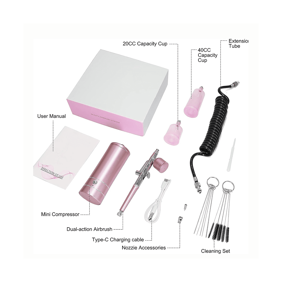 Rechargeable Cordless Airbrush Compressor with 0.4mm Nozzle for Barber, Nail Art, Makeup, Model Painting