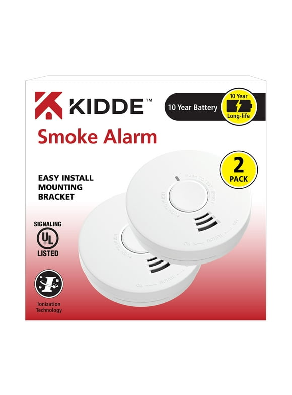Kidde 4-inch 10-Year Sealed Battery Ionization Smoke Detector with 85 decibel alarm and Hush, 2 pack