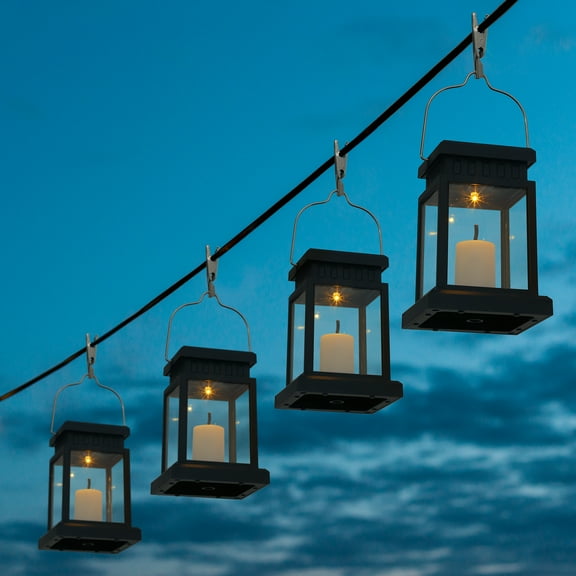 Solar Powered Candle Lanterns 4‑Pack, Warm White LED, IP65 Waterproof, Hanging Clip‑on Design for Patio, Garden, Wedding, Christmas Decor