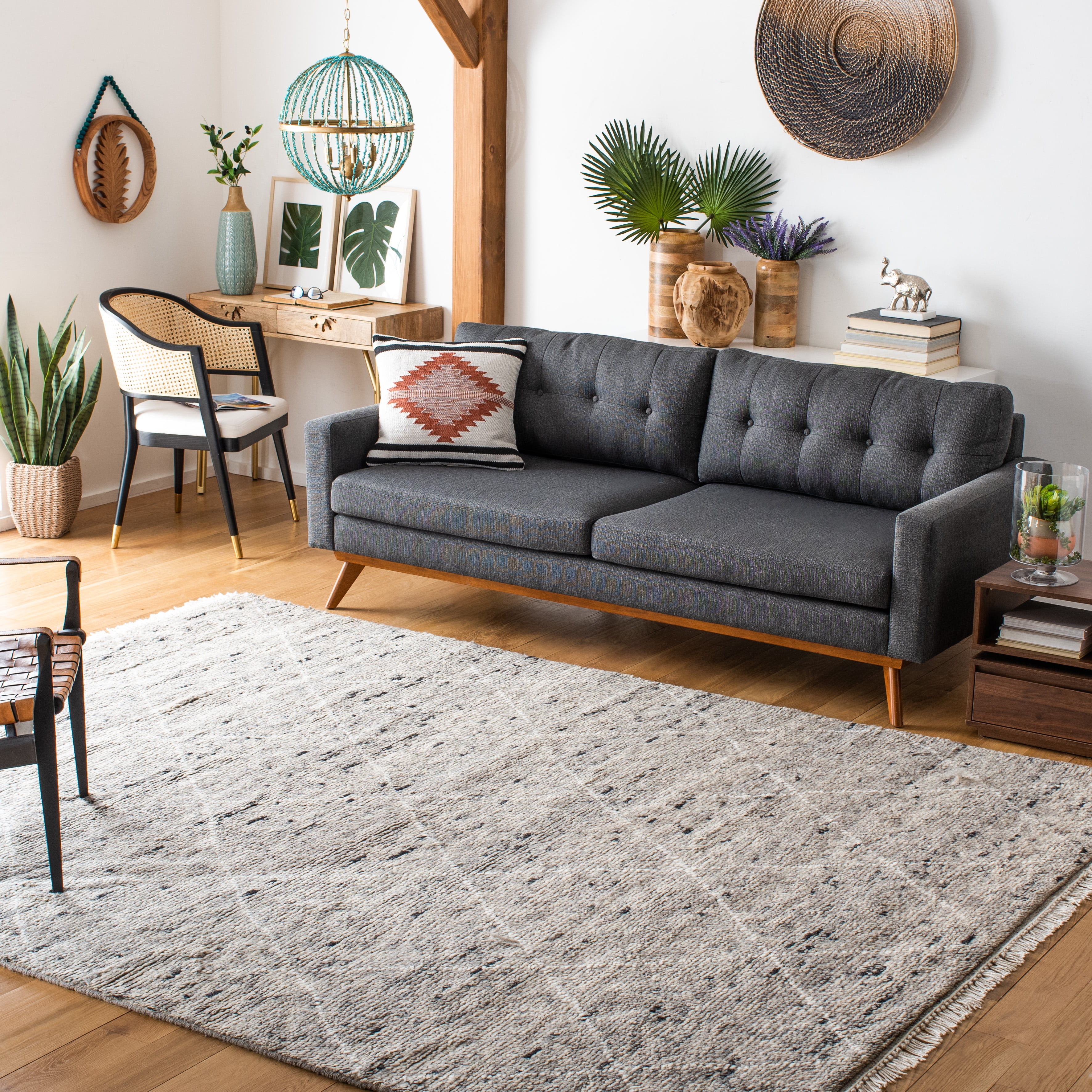 SAFAVIEH Casablanca Astrid Geometric Wool Area Rug, Grey/Ivory, 9' x 12'