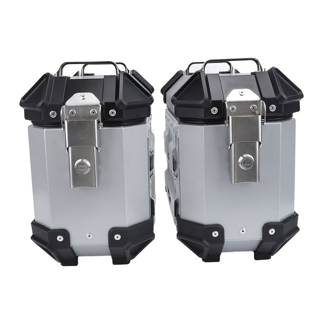 Pair of Universal Motorcycle Saddlebag Side Boxes, 18 Liter Aluminum Motorcycle Trunk Travel Storage Rack with Safety Lock and Handle Left and Right Helmet Luggage