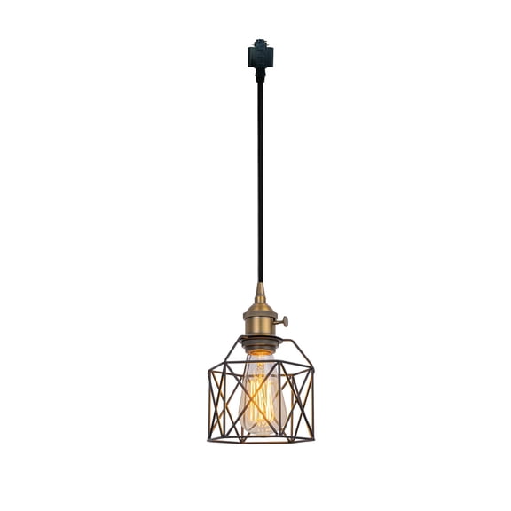 KAYYELAMP Total Length 24 Inches H-Type Track Light Vintage Design E26 Brown Bronze Base Black Cage Drop Light for Kitchen Sink Loft Stairways Loft(No Bulb, Track)