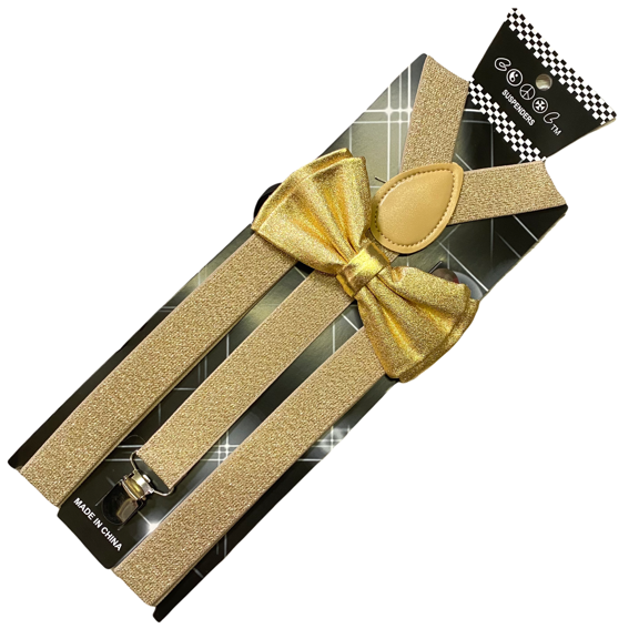 Gold Glitter Metallic Adult Suspender   Bow-Tie Combo Wedding Matching Set for Adults Men Women