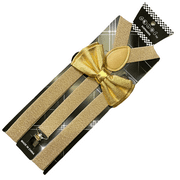 Gold Glitter Metallic Adult Suspender + Bow-Tie Combo Wedding Matching Set for Adults Men Women
