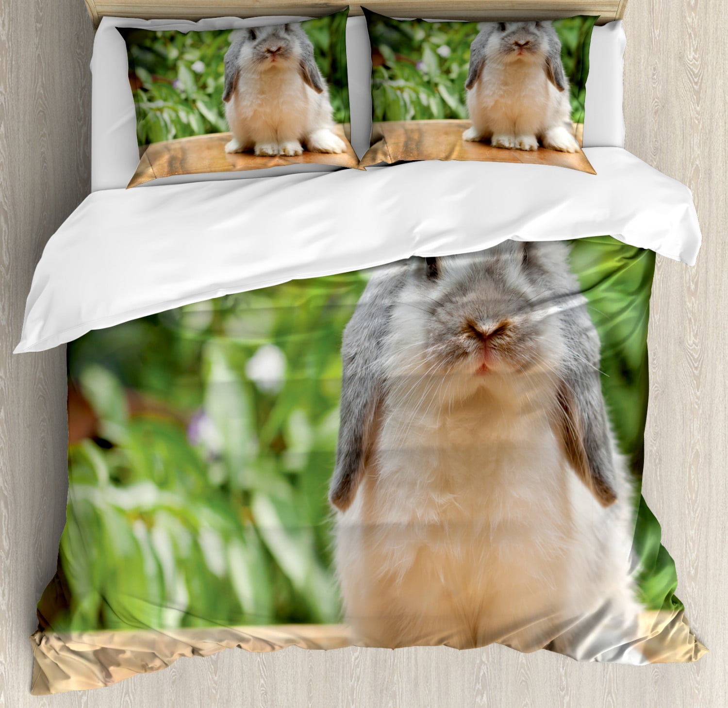 Bunny Duvet Cover Set Queen Size, Photo of a Holland Lop Rabbit