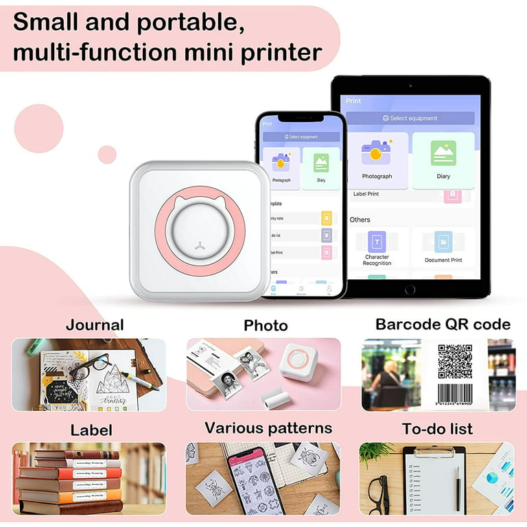Mini Pocket Sticker Printer, Bluetooth Wireless Portable Mobile Printer Machine Inkless Instant Photo Thermal Printer for Notes, Memo, Photo, Pocket