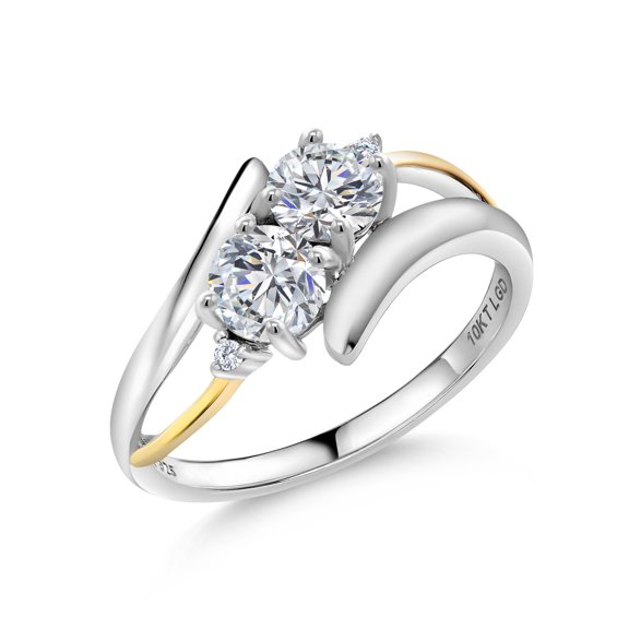 Gem Stone King 1.02 Cttw 925 Silver and 10K Yellow Gold White Lab Grown Diamond Crossover Engagement Ring for Women | Round 5MM (Size 5)