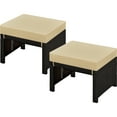 thumbnail image 4 of Topeakmart 2pcs Wicker Ottomans with Removable Cushions, Brown/Khaki, 4 of 7