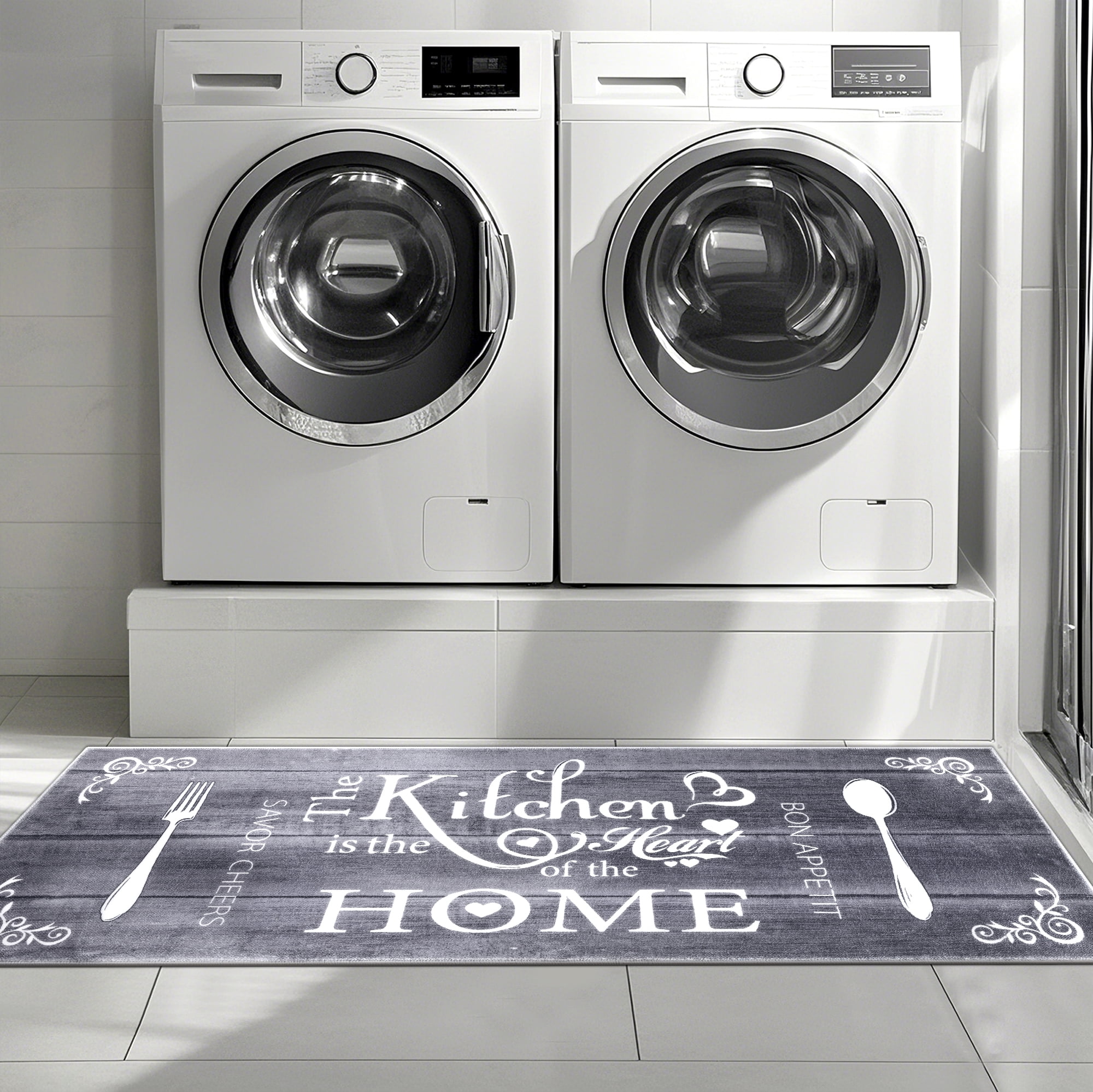 MeyJey Farmhouse Kitchen Rug Set, 3 Piece Non-Slip Kitchen Mat Machine Washable Runner Rug for Home Floor and Living Room, Dark Gray