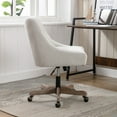 thumbnail image 4 of Ergonomic Adjustable Height Swivel Office Chair with Wheels and Wooden Legs, Breathable Linen Fabric Upholstery - Computer Desk Chair for Home or Office Use (Beige Linen), 4 of 9