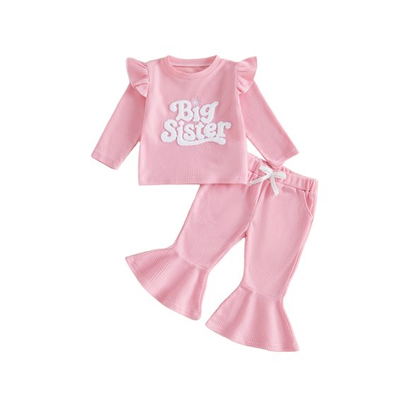 RUINIXCW Toddler Baby Baby Girls Big Sister Outfit Infant Baby Girl Spring Fall Winter Clothes Ruffled Long Sleeve Embroidery Letters T-shirt Pants