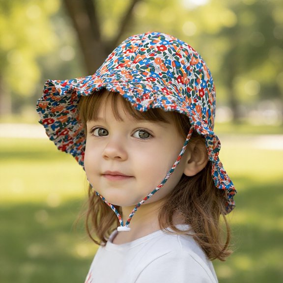 Kids UPF50 Sun Hat With Neck Flap Adjustable Chin Strap Fisherman Cap for 1-4 Years Toddler Beach Outdoor
