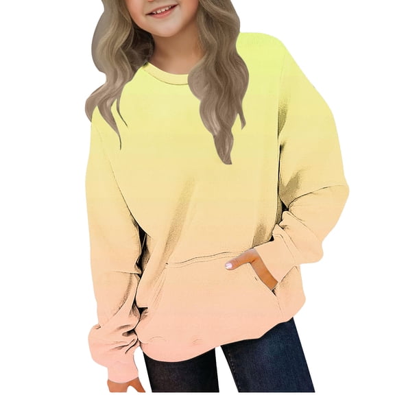 ZQUUVOU Kids Long Sleeve Sweatshirt with Pockets Crewneck Lightweight Long Sleeves Casual Pullover for Boys Girls Yellow