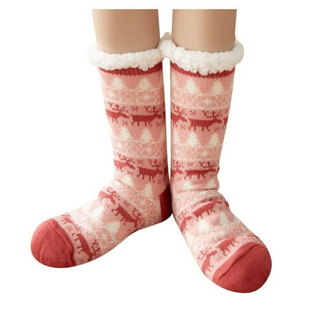 

Qcmgmg Women Christmas Socks Fluffy Soft Fuzzy Slipper Socks Free Size