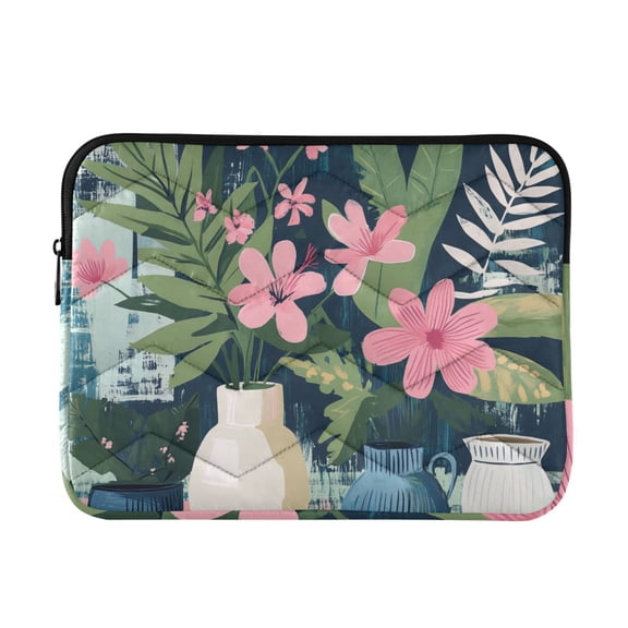 FORMRS 13"-13.3" Laptop Sleeve Protective Case Soft Carrying Quilted Computer Bag Cover, Green Floral
