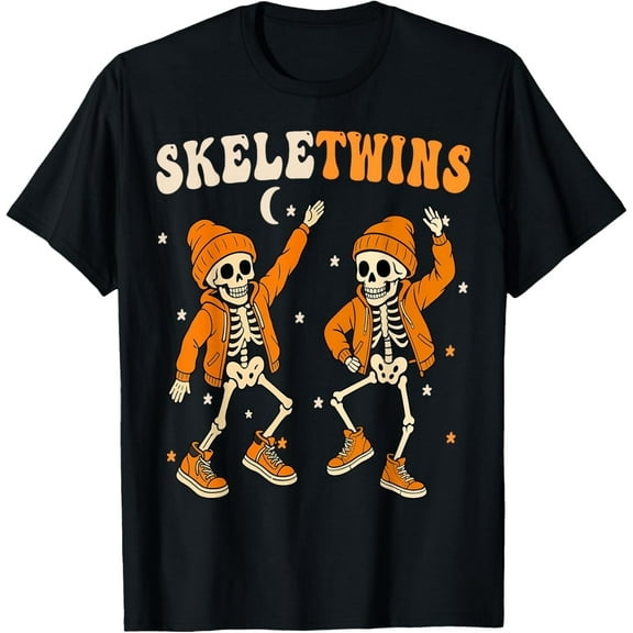 Twins Halloween Matching Skeletwins Funny Dancing Skeletons T-Shirt