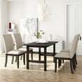 thumbnail image 1 of Family Set Farmhouse 5-Piece Wood Dining Table Set for 4, Kitchen Furniture Set with 4 Upholstered Dining Chairs for Small Places, Gray Table+Beige Chair, 1 of 9