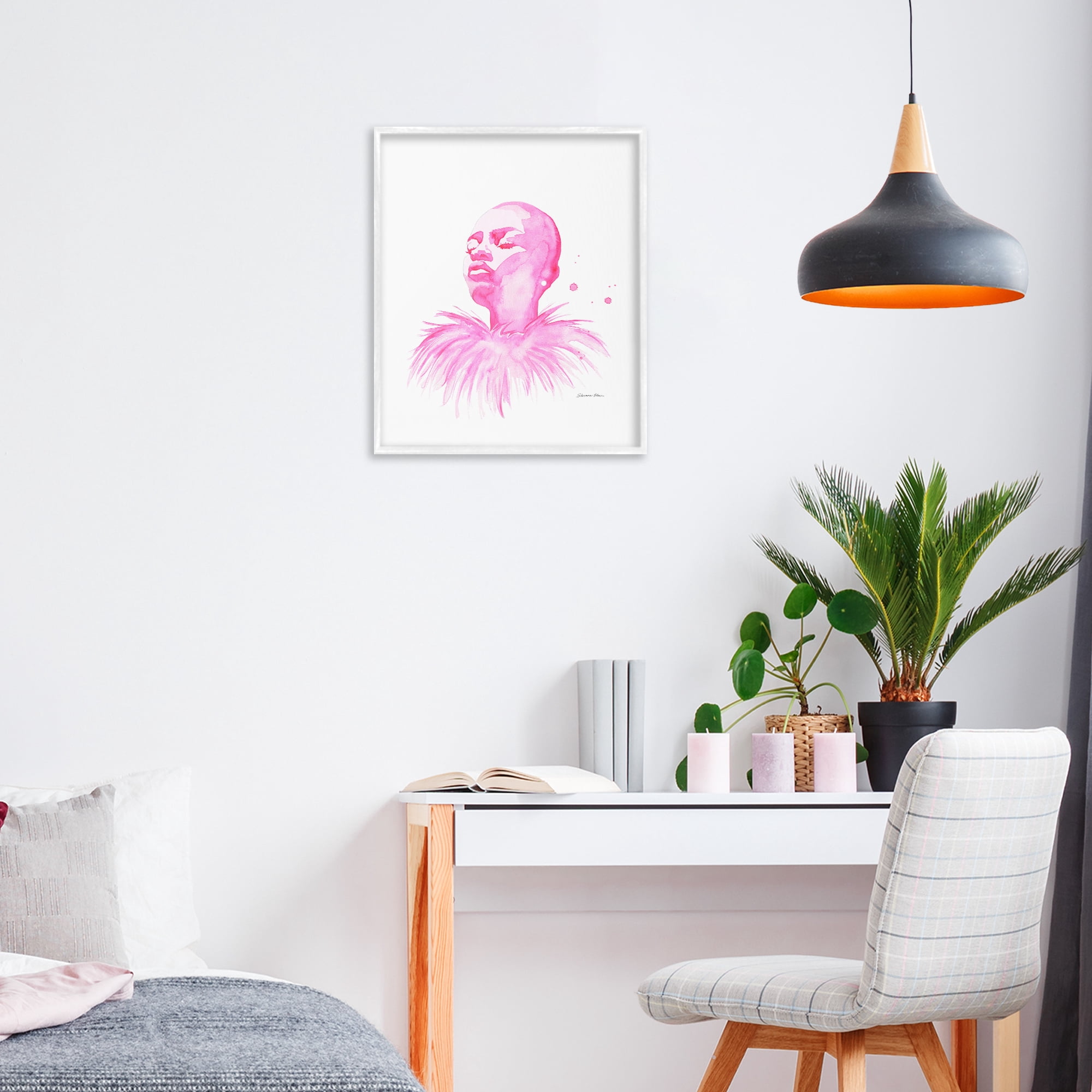 Stupell Industries In A Pink Mood Portrait White Framed Giclee Art, design by Simone Elum