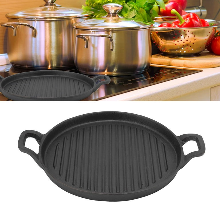 EOTVIA Round Cast Iron Frying Pan,Round Cast Iron Griddle,Cast Iron Griddle  Reversible Dual Handle Ribbed Round Cast Iron Frying Pan for Gas Electric