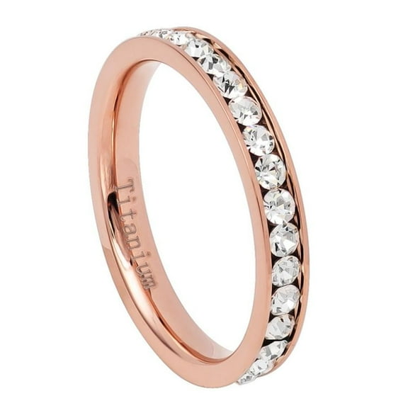 3mm Titanium Ring Rose Gold IP Plated Titanium Eternity Ring with White CZs Wedding band Ring for Men and Ladies