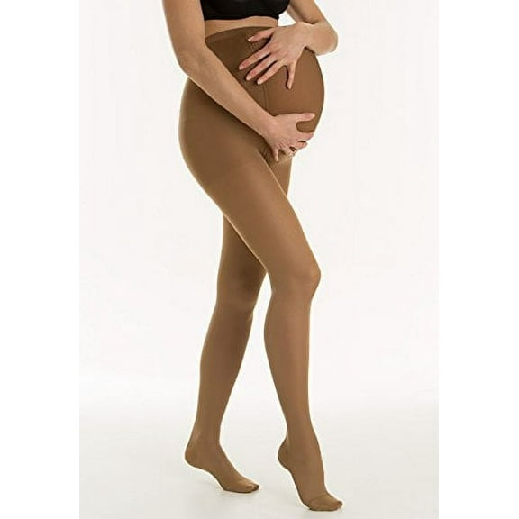 15-20 mmHg Moderate Graduated Compression Maternity Pantyhose with Adjustable Waistband, Fine Italian Made Fashionable Sheer Pregnancy Pantyhose Stockings (Size 2 Nude)