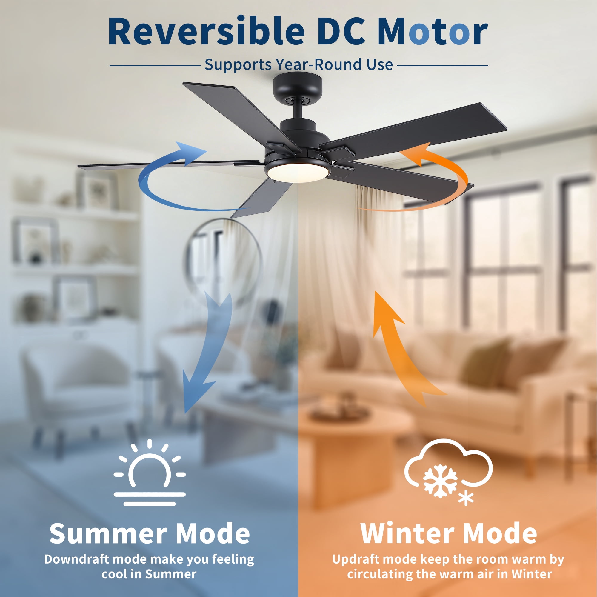 Leumius 52" Ceiling Fan with Light and Remote with Quiet DC Motor, Reversible Blades, Dimmable 3CCT LED Light for Living Room Bedroom Matte Black