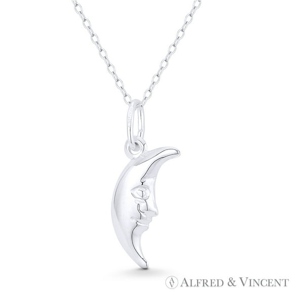 Crescent / Quarter Moon Celestial Charm 21x4mm (0.8x0.2in) 3D Pendant & Chain Necklace in .925 Sterling Silver