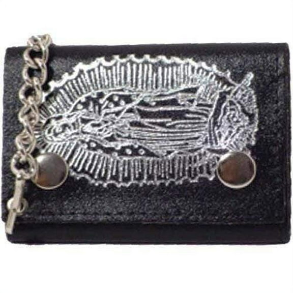 Genuine Leather Chain Trifold Wallet Virgin Mary Imprint 946-8 (C)