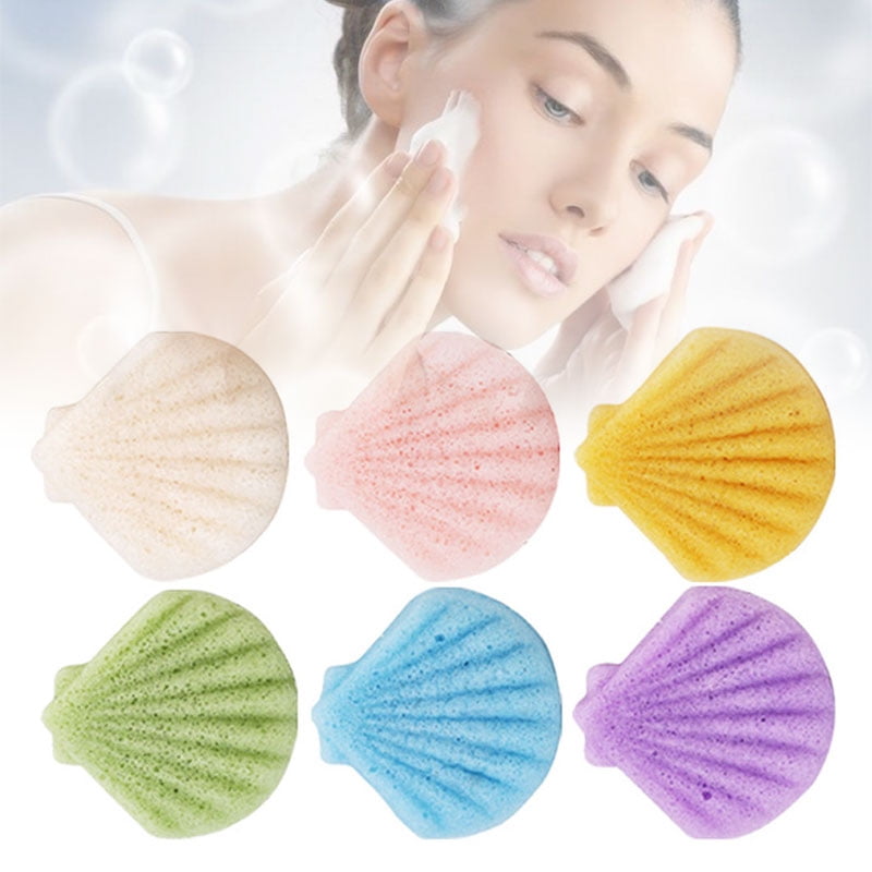 6pcs Shell Shape Konjac Sponge Reusable Face Wipe Sponge Pads Konjac Facial Cleansing Pad Makeup Remover Tools