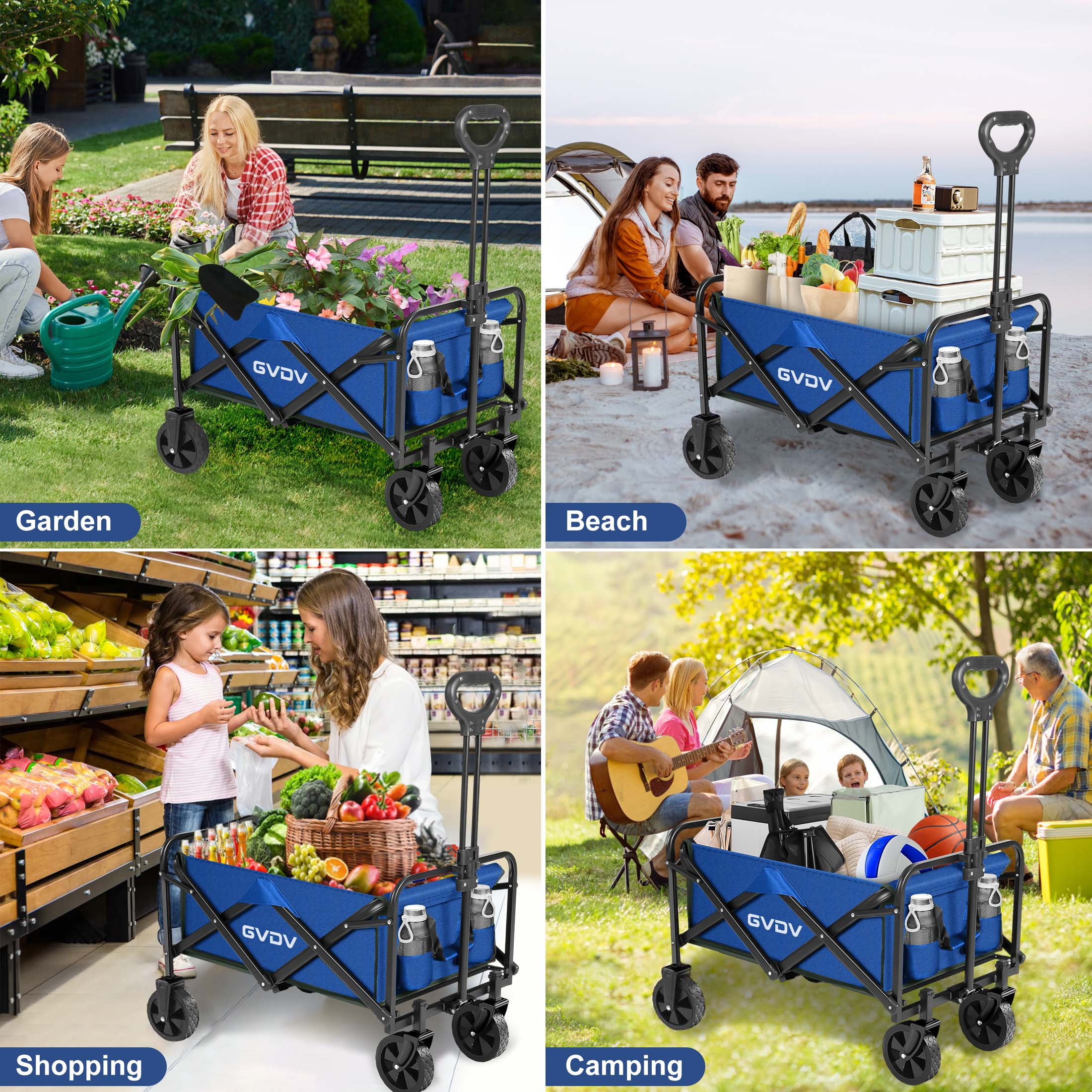 GVDV Collapsible Wagon Cart, Portable Utility Wagon for Camping