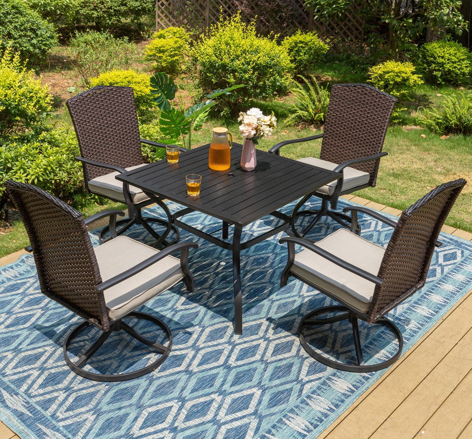 MF Studio 5PCS Outdoor Dining Set Metal Patio Furniture with Padded