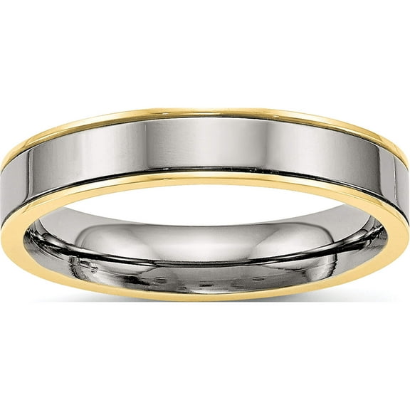 Titanium Polished Yellow Ip-Plated 5mm Grooved Comfort Fit Band (Size 6) Made In China tb471-6