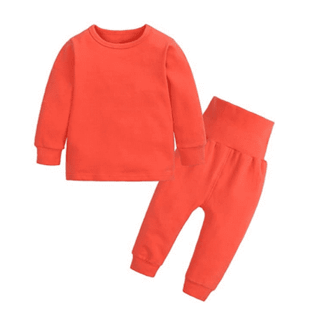 

Boys Thermal Long Underwear Set for Kids Fleece Lined Long Johns for Pajamas or Base Layer Leggings & Shirt(Orange)