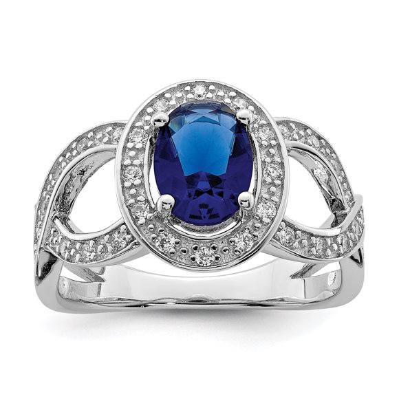 Bague en Argent Sterling 925 avec Verre Bleu Foncé et Zircon Cubique