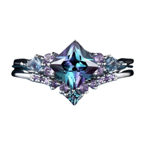 Unique Alexandrite Bridal Engagement Ring Set in 925 Sterling Silver - Anniversary Ring For Wife - Christmas Ring For Her