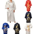 thumbnail image 6 of Men Satin Chinese Dragon Kimono Silk Bathrobe Pajamas Sleepwear Gown Bath Robe, 6 of 11