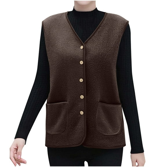 2025 Womens Sherpa Fleece Lightweight Vest Fall Sleeveless Warm Button Down Fuzzy Jacket Outerwear Teddy Coat Gilet