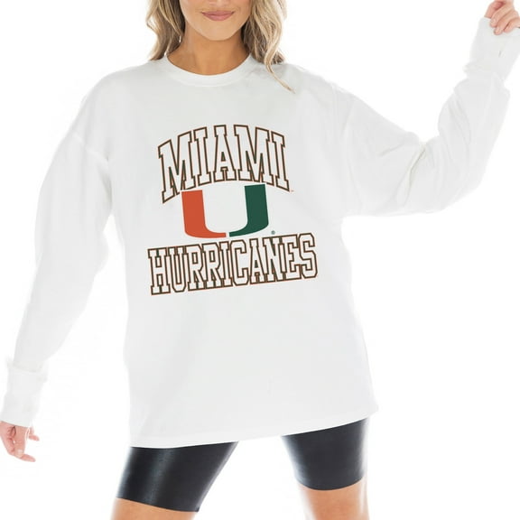 Women's Gameday Couture White Miami Hurricanes Mind Games Oversized Long Sleeve T-Shirt